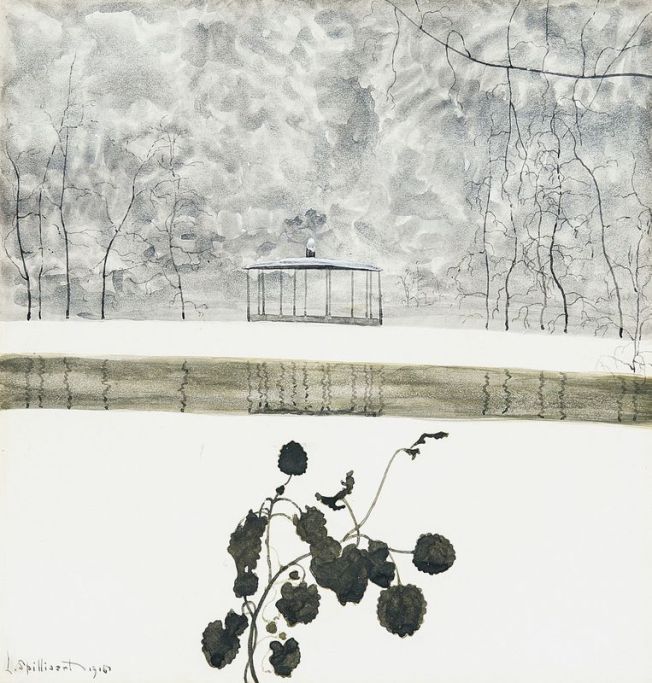 Leon Spilliaert, Snowy Landscape, Ivy and Kiosk. 1915.