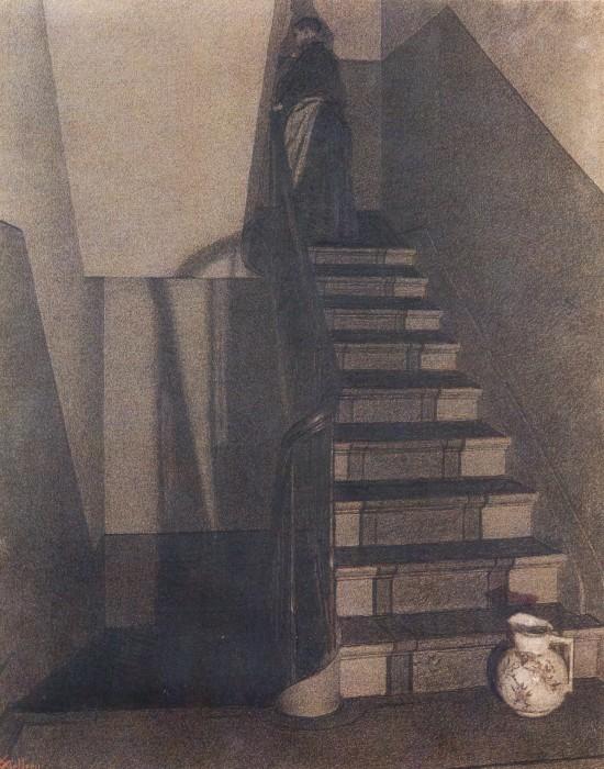 Xavier Mellery, La Escalera. 1889. The painter quoted in the story as saying he paints "'silence' and 'the soul of things.'"