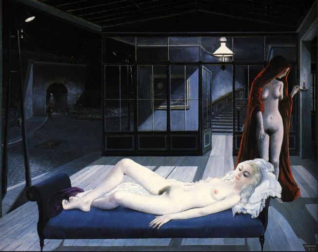 Paul Delvaux, Bedroom by the Underpass. 1967.