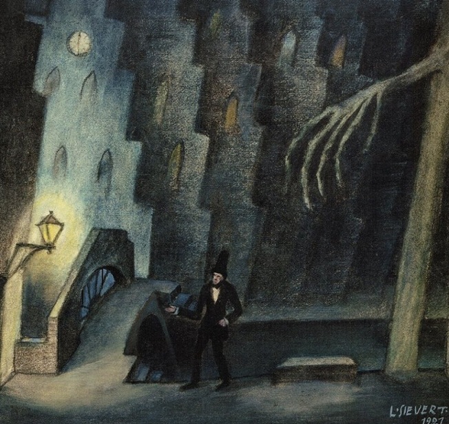 Ludwig Sievert, stage design for The Dead City, 1921.