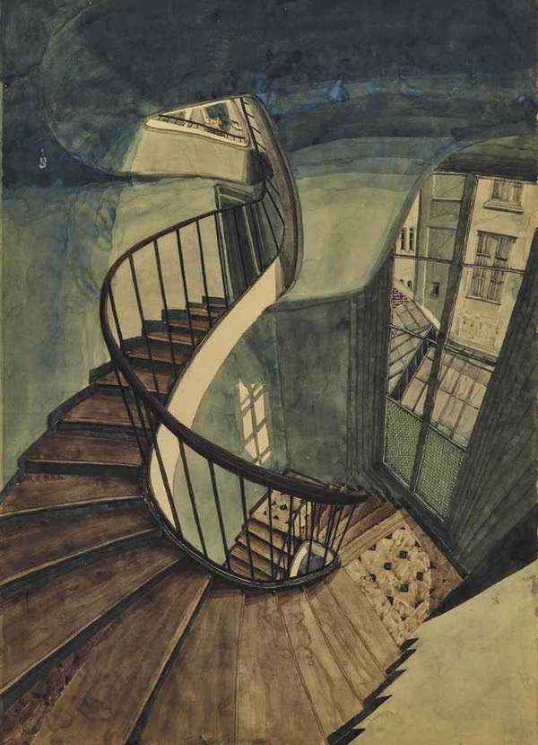 Sam Szafran (b. 1934), Winding Staircase.